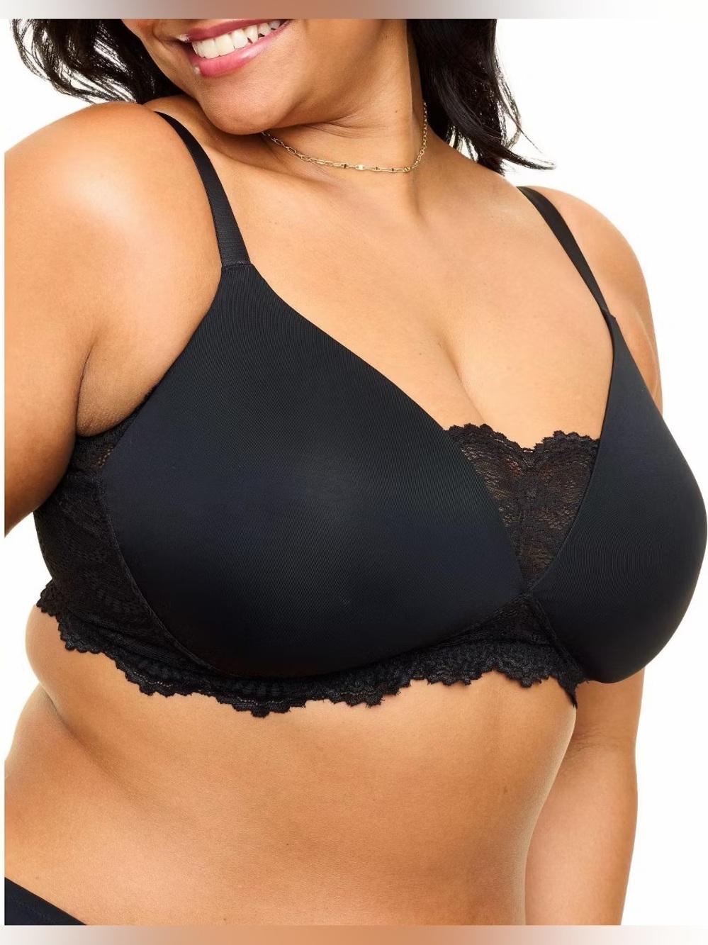 Adore Me Jainey Contour Plunge Wireless Bra Black Lace Convertible Straps 42DD